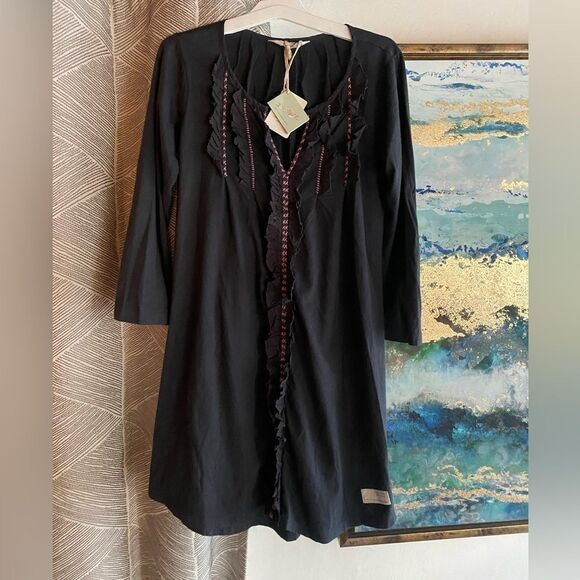 Odd Molly Dress Womens Sz 0 Dark Gray  Tunic 100% Cotton Embroidered NWT - Picture 1 of 13